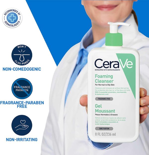 CeraVe Foaming Cleanser for Normal to Oily Skin with Niacinamide and 3 Essential Ceramides - Image 5
