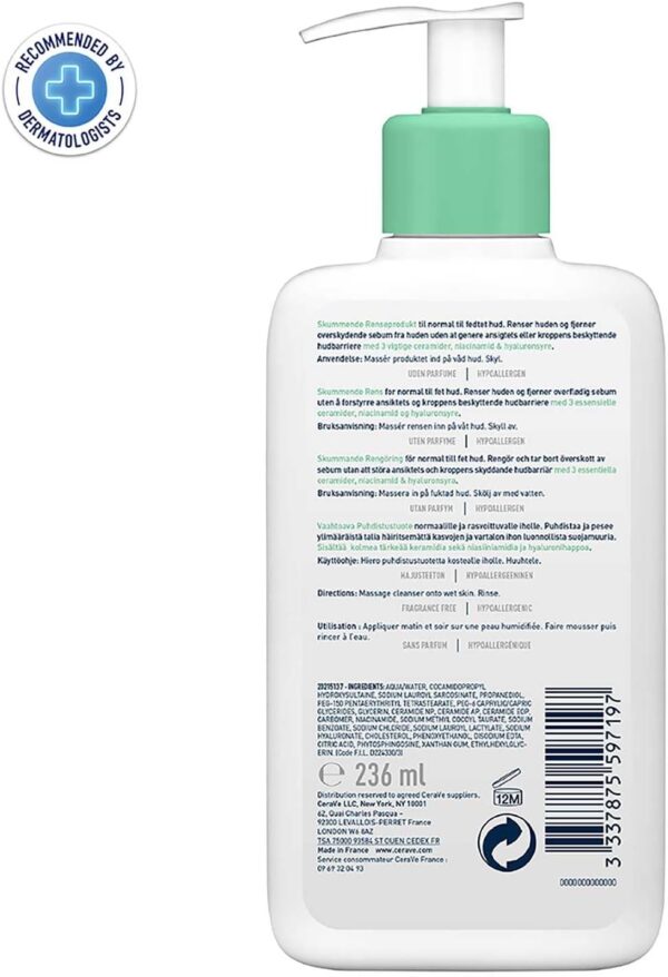 CeraVe Foaming Cleanser for Normal to Oily Skin with Niacinamide and 3 Essential Ceramides - Image 6
