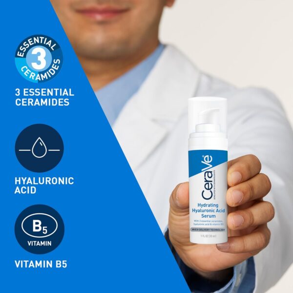 CeraVe Hydrating Hyaluronic Acid Serum, Face, With 3 essential ceramides & vitamin B5, For all skin types, 30 ml/1 oz - Image 6